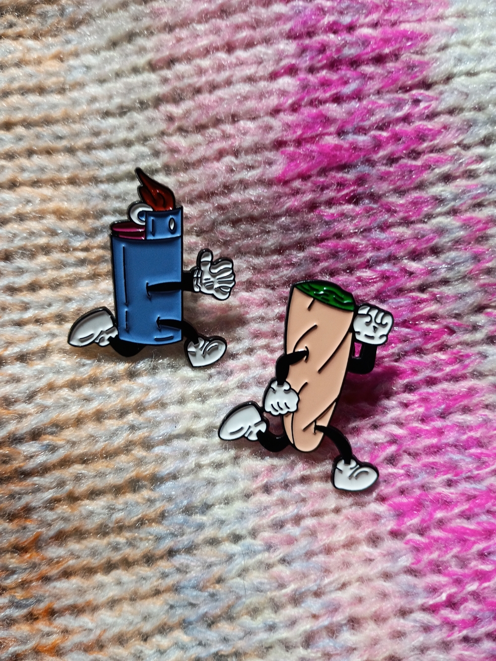 Besties Wake Bake Metal Lapel Pin Set Two Lighter Chasing Blunt Joint Weed MMJ